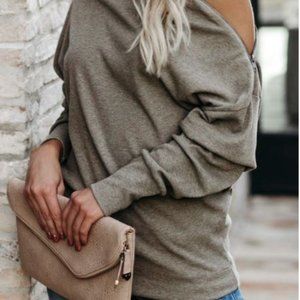 Khaki Ribbed Zip Knit Top